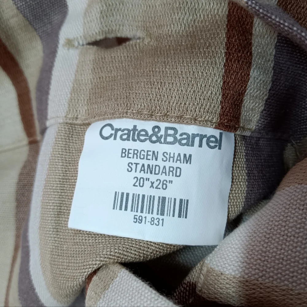 NWOT Crate&Barrel Bergen Stripe Standard Sham Pair Brown/Tan/Beige